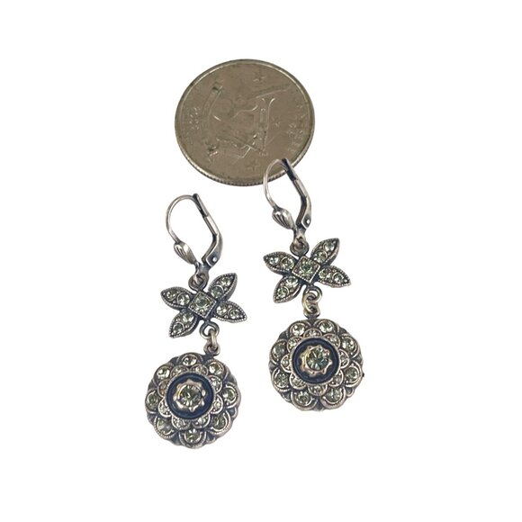 Vintage Sterling Silver Crystal Floral & Butterfly Dangle Earrings - Picture 4 of 7